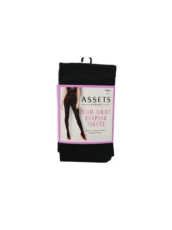 NIP Assets by Spanx High Waist Shaping Tights Sz 3 Black Opaque Tummy Control
