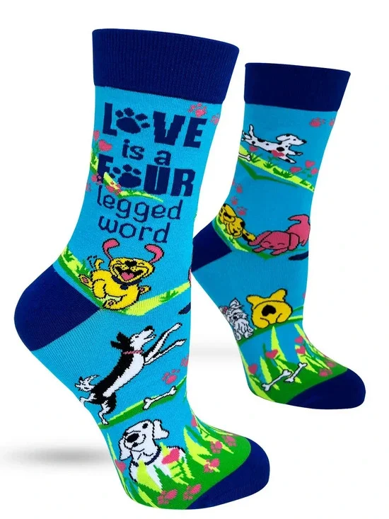 FD3 | Fabdaz Women's Novelty Crew Socks | Love Four Legged Word | Size 5-10