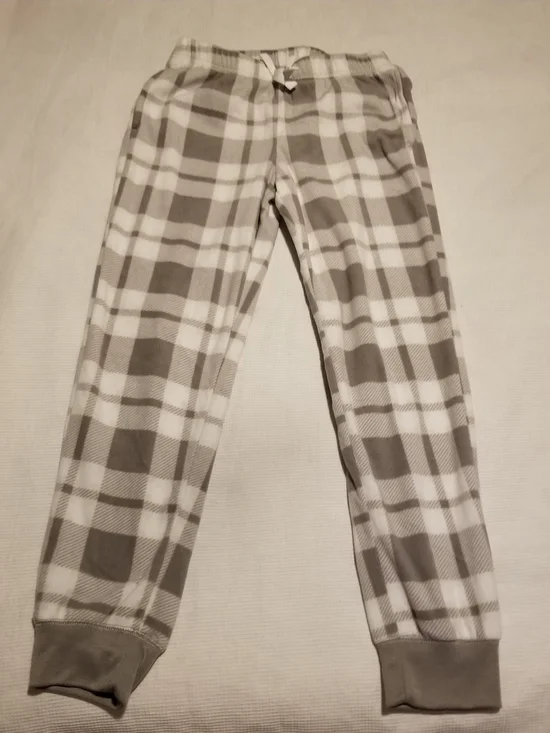 Old Navy Medium Gray And White Plaid Fleece Pajama Pants With Ribbed Cuffs