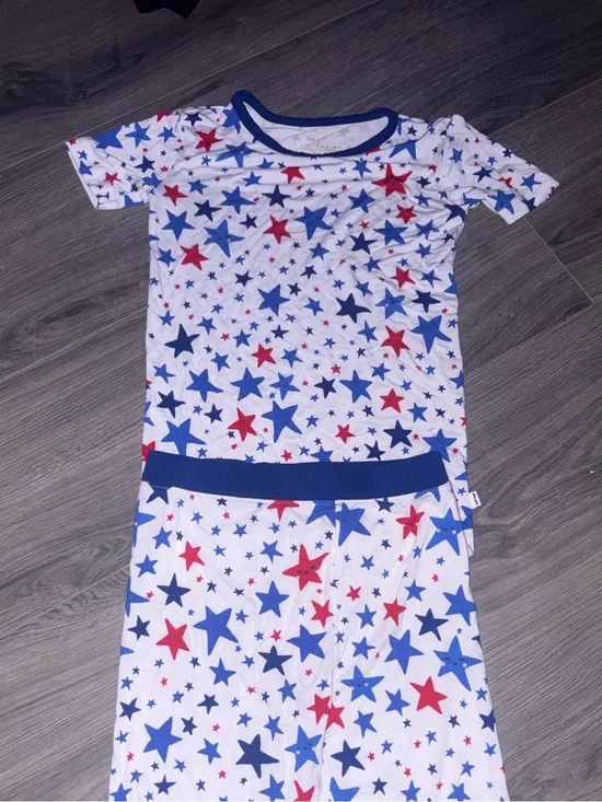 Little Sleepies White Pajama Set with Red & Blue Stars
