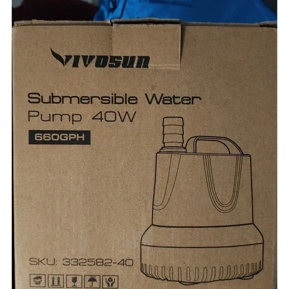 660GPH‎ Submersible Pump 2500L/H, 40W)Water Pump w/8.2ft High Lift