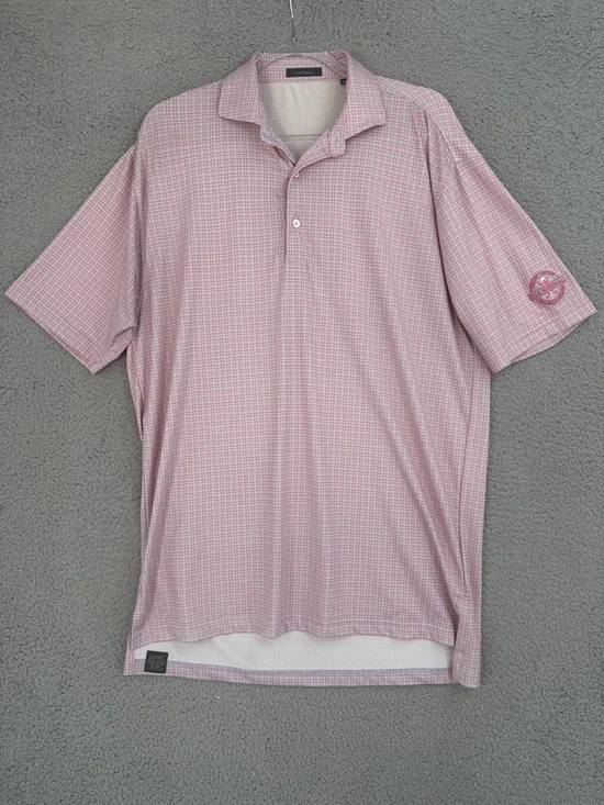 Turtleson Golf shirt Men's Medium short sleeve Pink Checkered Polo Stretch