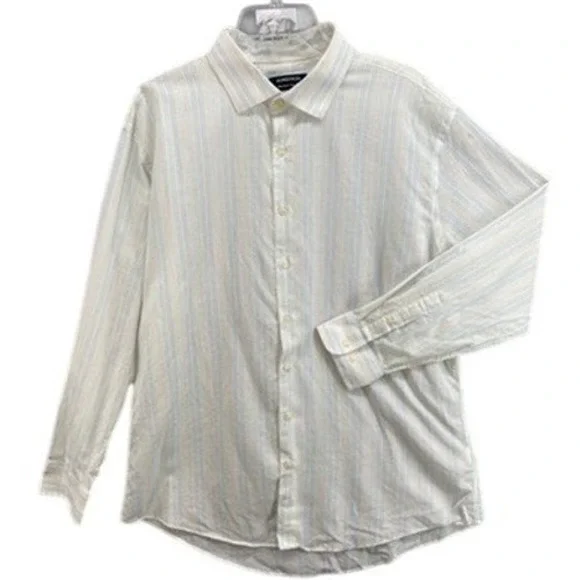 Nordstrom Shirts Mens 18 34 35 Trim Fit Non-Iron Striped Button Down Linen Blend