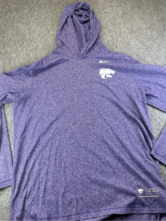 Nike K-STATE Purple Pullover Hooded long sleeve T size large with Team Logo