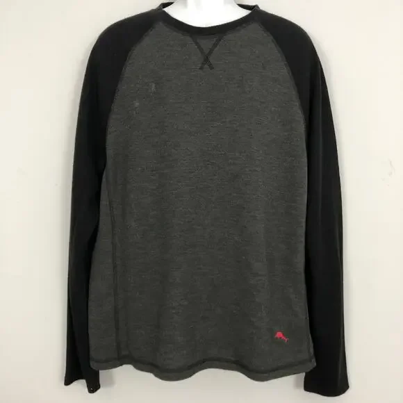 Tommy Bahama Raglan Sweatshirt Mens XL Gray Black Long Sleeve Lounge Casual