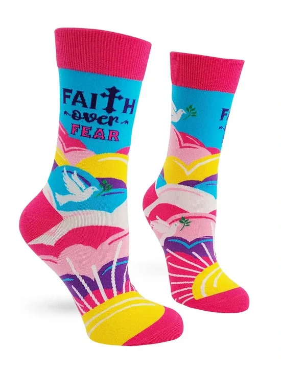 FD1 | Fabdaz Women's Novelty Crew Socks | Faith Over Fear | Size 5-10