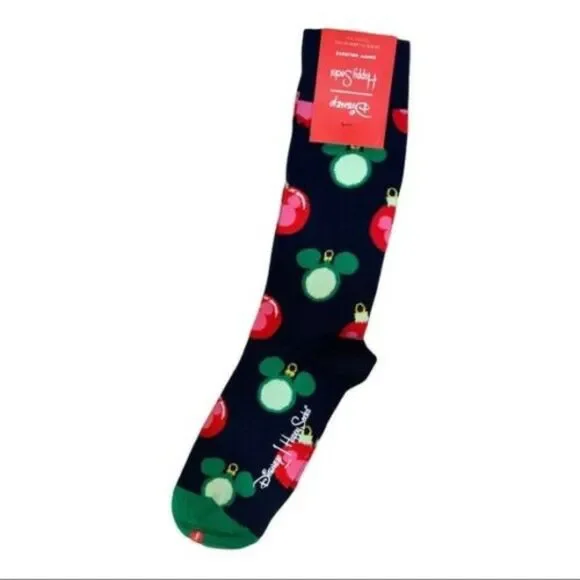 Happy Socks Disney Navy Baublelicious Mickey Unisex Holiday Socks Size 10-13 NWT