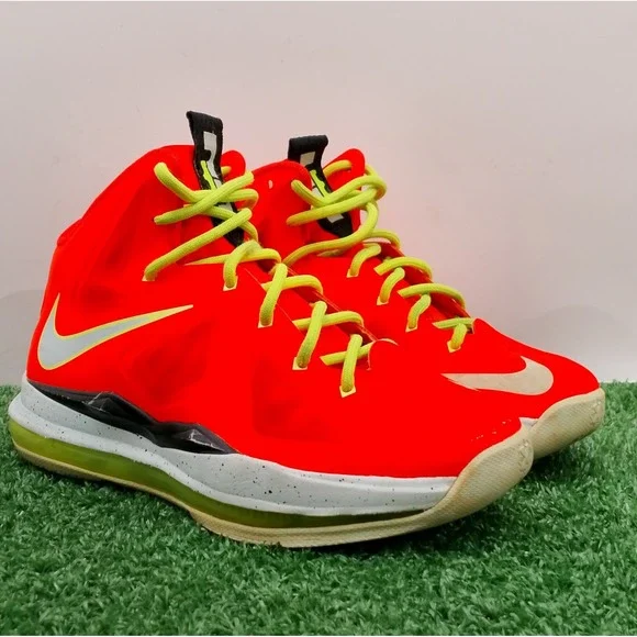 Nike LeBron 10 X Shoes Youth Size 4Y Bright Crimson Black Volt Athletic Sneakers