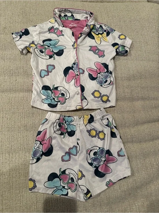 Disney Kids Minnie Mouse Pink & Blue Short Pajama Set size 2T