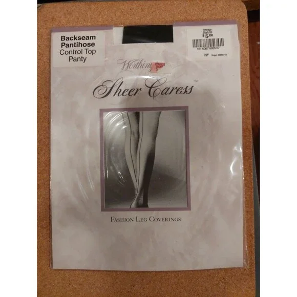 Worthington Sheer Caress Backseam Pantihose Control Top Panty Black Average USA