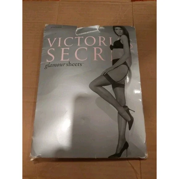 TWO PAIRS Vintage Victoria's Secret Glamour Sheers Lace Top Thigh Highs Black