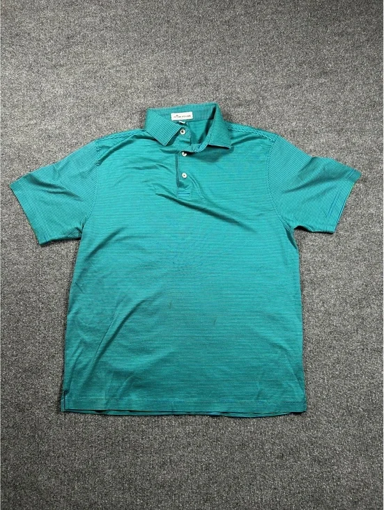 Peter Millar Striped Polo Shirt in Teal and Blue Size S