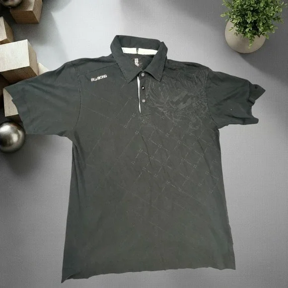 Vintage Billabong Polo Shirt Mens Medium Black Y2K Skater Streetwear Graphic