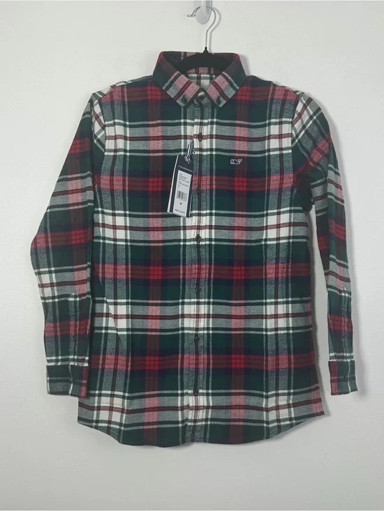 Vineyard Vines Boys Flannel Plaid Button Down Shirt Charleston Green Size M NWT