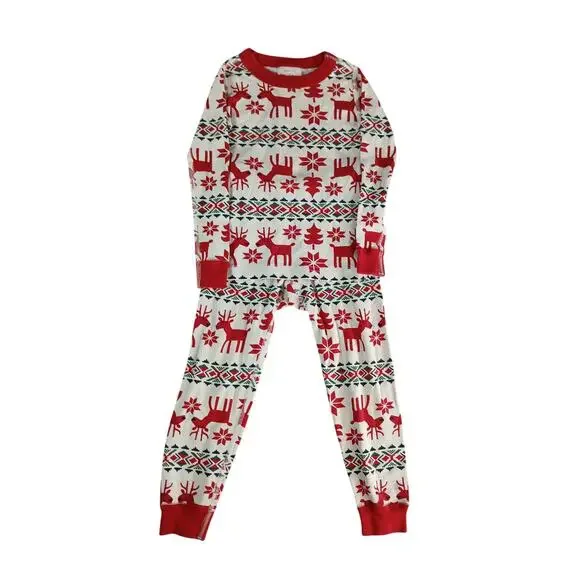 Hanna Andersson Pajama Set Kids 100cm 4 Red Christmas Reindeer Organic Cotton