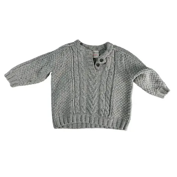 Hanna Andersson Sweater 80 US 18-24 Months Gray Knit Nordic Wool Blend Pullover