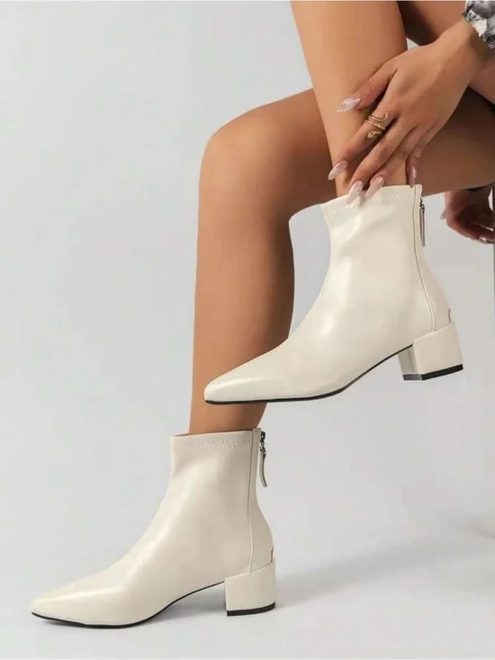 NWOT Cream Pointed Ankle Boots with Block Heel Size 35 = US 4.5