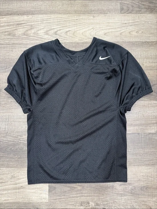 Nike Black Kids' Mesh V-Neck Football Practice Jersey with White Swoosh