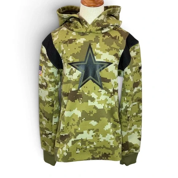 Nike Dallas Cowboys Salute To Service Green Camo Dri-Fit Hoodie Youth Small