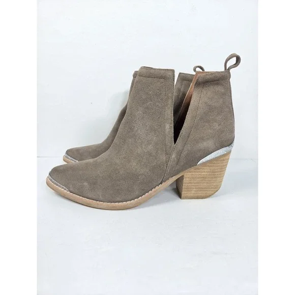 Jeffrey Campbell Cromwell Ankle Boots Western Suede Womens 9.5 Silver Trim Boho