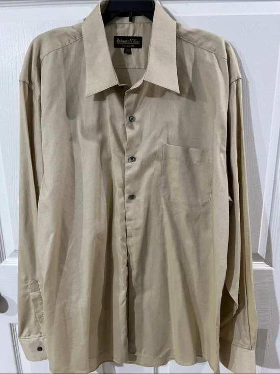 Roberto Villini Men's Tan Long-Sleeve Dress Shirt 17.5 / 36/37