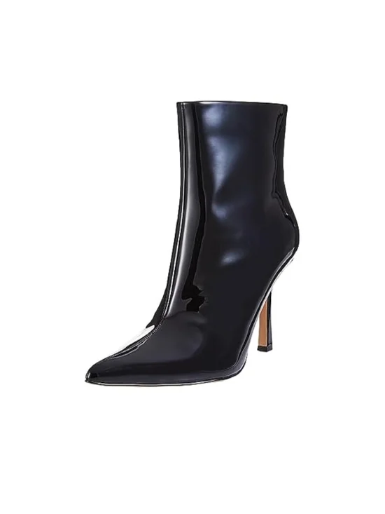Black Patent Pointed-Toe Stiletto Ankle Boots