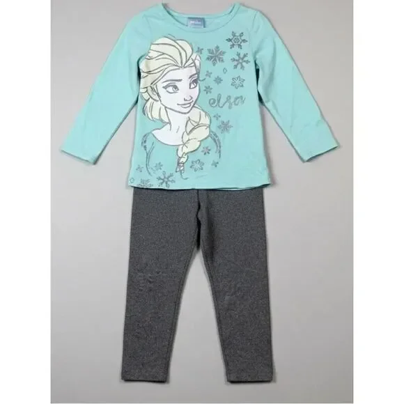Disney Frozen Mint and Gray Elsa long pajama set 3T