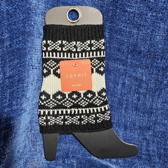 Esprit Black White Cream Knit Boot Toppers