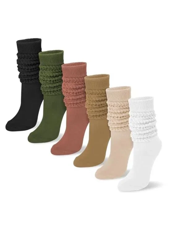 6 Pairs Slouchy Socks for Women, Long Knee High Boot Socks