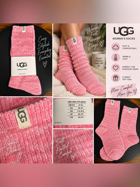 UGG Pink Cozy Knit Crew Socks for Women