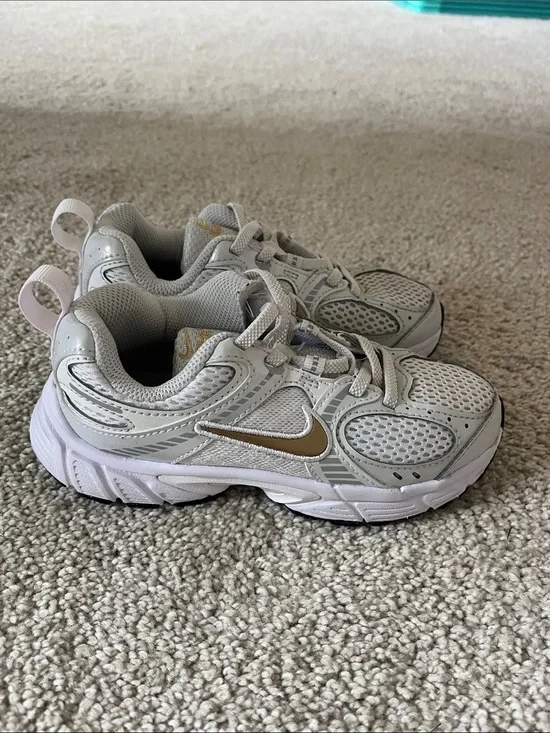 Nike Kids Light Gray and Gold Athletic Sneakers