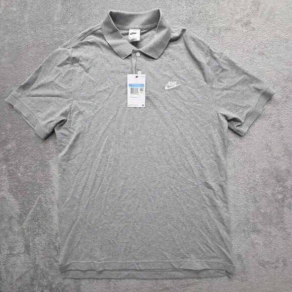 Nike Polo Shirt Mens M Gray 100% Cotton Collared Short Sleeve Logo Embroidered