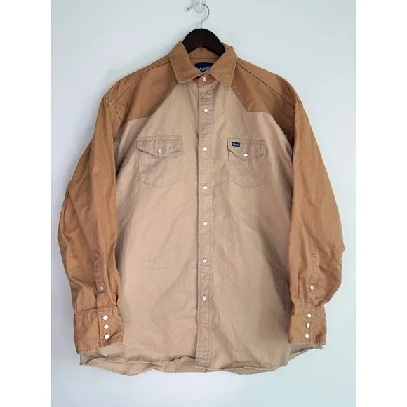Wrangler Two-Tone Tan and Camel Button-Down Work Shirt