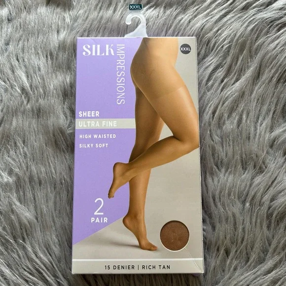 Silk Impressions Ultra‎ Fine Sheer Tights Womens Size XXXL Rich Tan High Waisted
