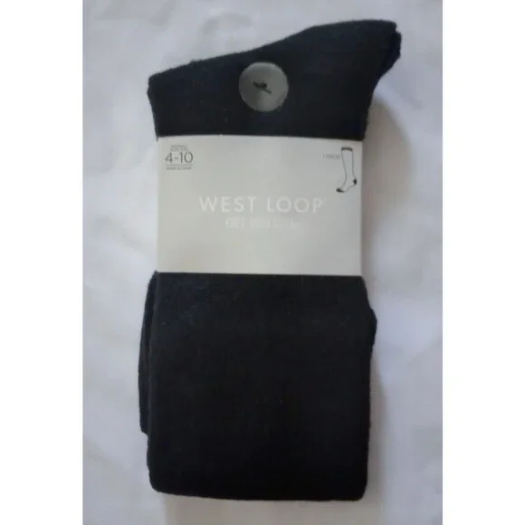 NWT West Loop Thick Knee High Black Socks sz 4-10 Womens Soft Comfort