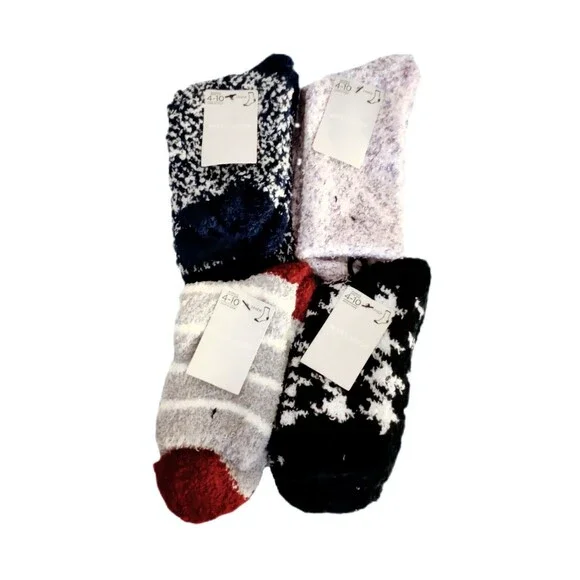 NWT 4pair West Loop Fuzzy Socks sz 4-10 Womens Multi Color Cozy Comfort