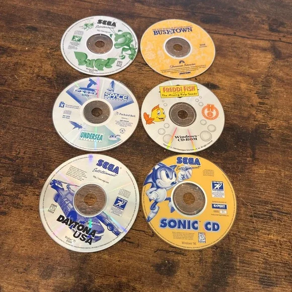 Vintage PC Sega CD-ROM Game Lot 6 Bundle Sonic CD Daytona USA Bug Freddi Fish