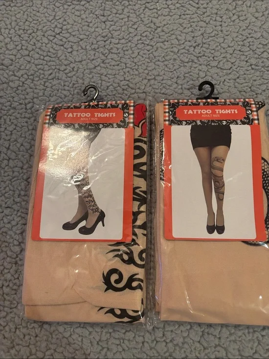 NWT Tattoo Tights with Black Printed Design - Adult