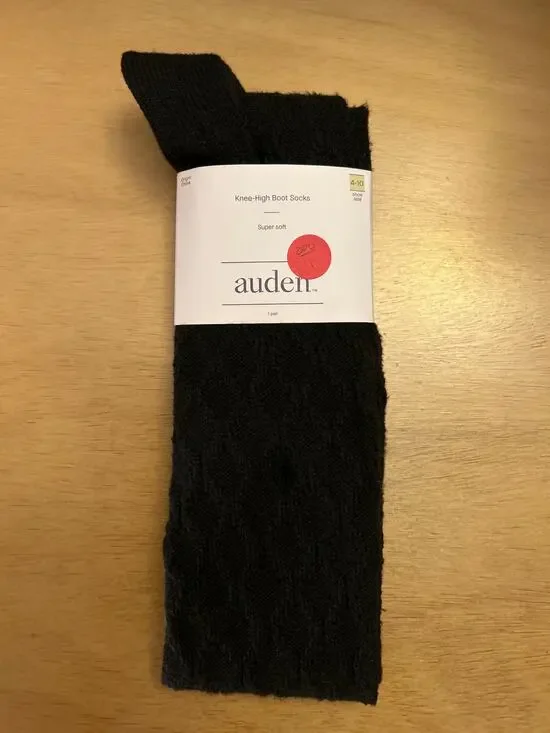 New Women's Auden Knee High Boot Socks Super soft Black Shoe size 4-10