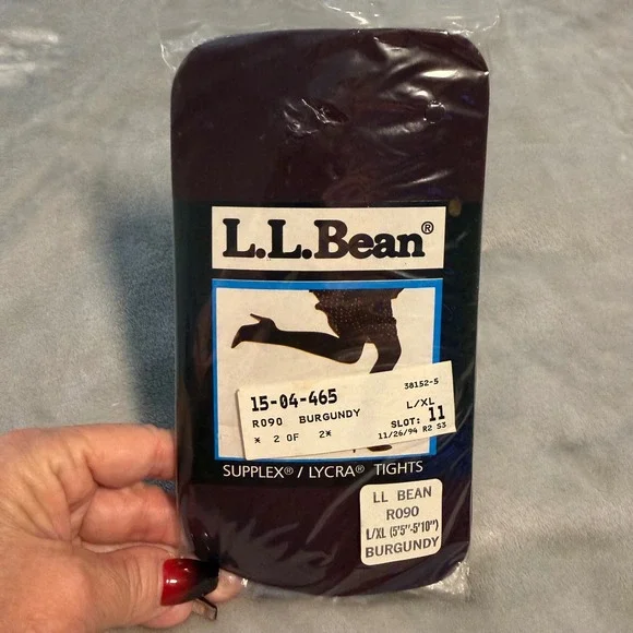 L.L. Bean Supplex‎ Lycra Tights L/XL Burgundy Made in USA Vintage Deadstock