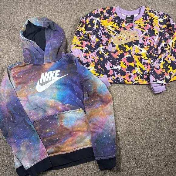 Nike Youth Large Sweatshirt Bundle 2 Pieces Colorful Galaxy Abstract