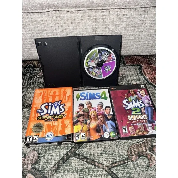 Lot Of 4 PC Games -‎ The Sims 2,3,4 Expansion Packs, Superstar, Seasons…