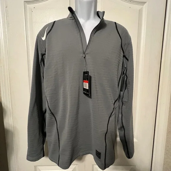 NWT Nike Pro Warm Men's Size L 1/4 Zip Training Top Gray Pullover 725033-066