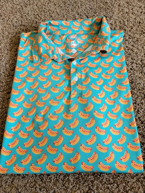 Men's Turquoise Hot Dog Print Polo Shirt 2XL