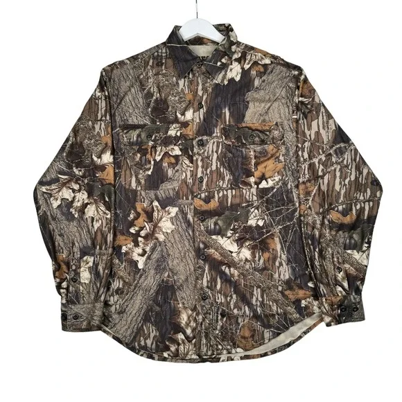 HFC 100% Polyester Camo Button Down Shirt Men's Size Medium