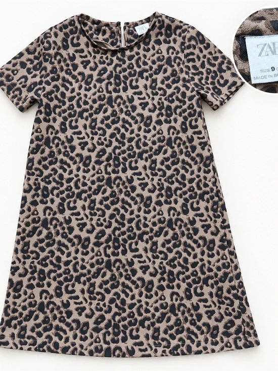 ZARA Girls Leopard Print Short Sleeve Dress Size 9 / 134