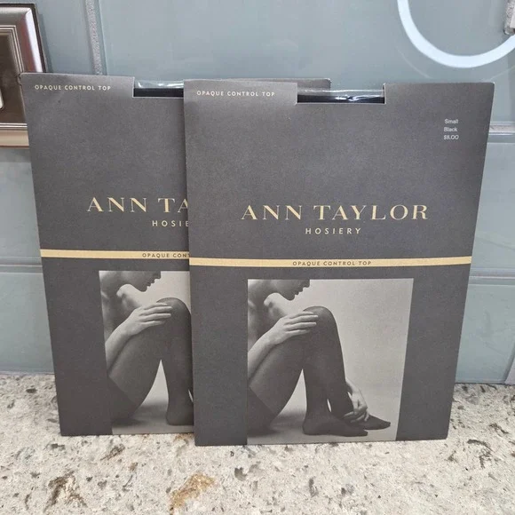 Ann Taylor Hosiery 2 Pack‎ Black Opaque Control Top Tights Small NIP
