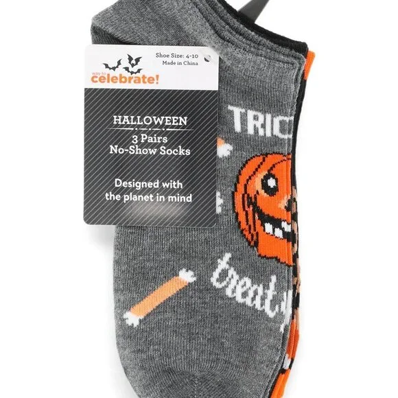 Women’s Halloween Trick or Treat No-Show Socks 3 pack size 4-10 New with tags