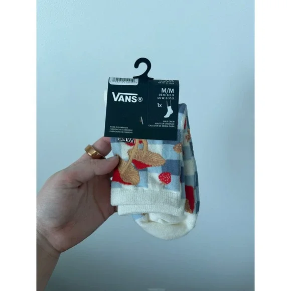 Vans Unisex Half Crew‎ Socks – Checkered Blue with Mushrooms – Medium – NWT