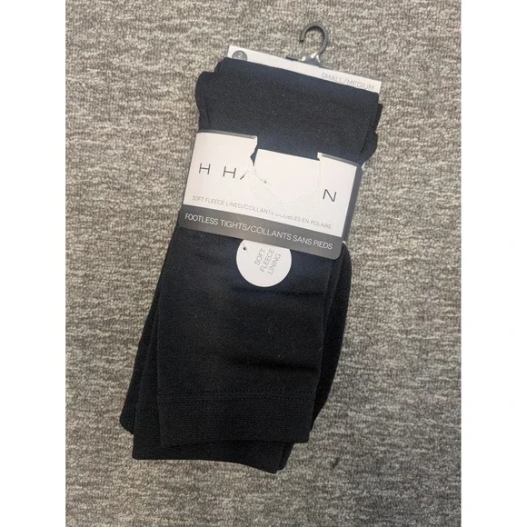 H. Halston Womens 2 Pack Black Fleece Lined Footless‎ Tights S/M